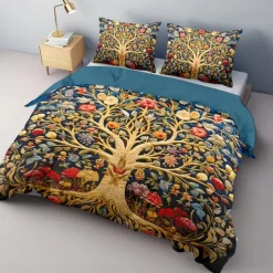 Medieval The Tree of Life Pattern Duvet Cover Set Set Soft 3-Piece Luxury Cotton Bedding Set Home Decor Gift King Queen Duvet Cover