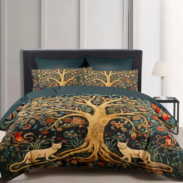 Medieval The Tree of Life Pattern Duvet Cover Set Set Soft 3-Piece Luxury Cotton Bedding Set Home Decor Gift King Queen Duvet Cover