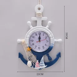 Mediterranean Style Blue and White Rudder Helmsman Anchor Personalized Wall Clock Clock Electronic Watch Decoration Navigation Clock Office Home Ocean Theme Wall Hanging