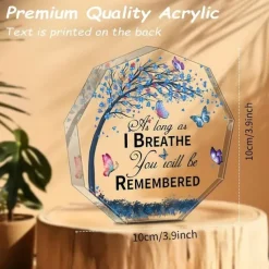 Memorial Acrylic Plaque As Long As I Breathe, You Will Be Remembered Acrylic Octagonal Memorial Sign, Thoughtful Remembrance Gift