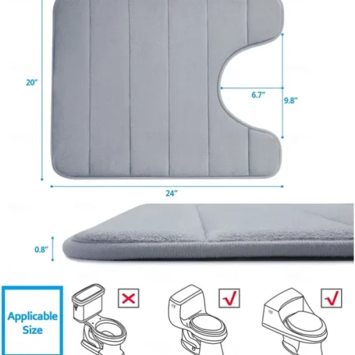 Memory Foam Bath Mat Non-slip Contour Toilet Bath Rug, U-Shaped Non Slip Absorbent Thick Soft Washable Bathroom Rugs, Floor Carpet Bath Mat for Bathroom Sink Toilet 50*60CM (20" x 24")