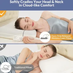 Memory Foam Pillow, Double Sided Different Firmness Zero Pressure Pillow, Comfortable and Breathable Provides Neck Support and Shoulder Pain Relief