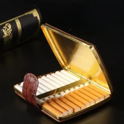 Men's Leather Cigarette Case, Perfect Gift, In-Stock, PU Leather Surface with Metal Clips, Pressure-Resistant Holder,Hold 10 Cigarette