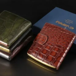 Men's Leather Cigarette Case, Perfect Gift, In-Stock, PU Leather Surface with Metal Clips, Pressure-Resistant Holder,Hold 10 Cigarette