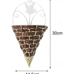 Mental Wall Art Artificial Vase Basket for Flower Arranging Triangle Wall Hanging Iron Rattan Wall Hanging Flower Holder Interior Decoration