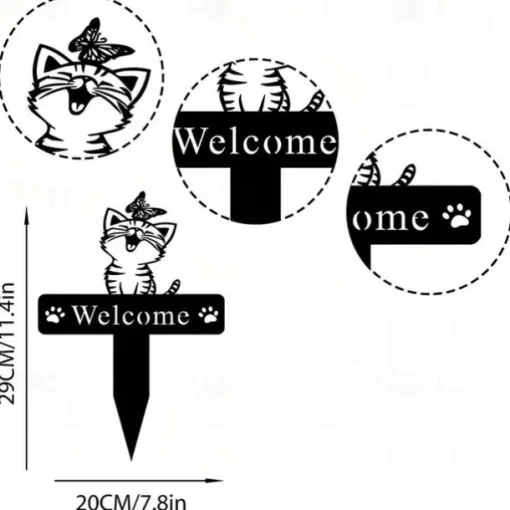 Metal Cat & Butterfly Yard Iron Art Insert French Bulldog Yard Garden Stakes Welcome Yard Sign. French Bulldog Decor