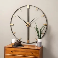 Metal Round Large Wall Clock Creative Wrought Iron Clock Retro Wrought 60 cm Silent Wall Clock Non-Ticking Battery Operated for Home Kitchen Cafe Hotel Office