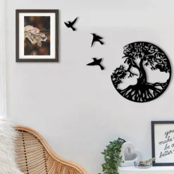 Metal Tree of Life Wall Art Decor, Large Tree of Life and Birds of Peace Wall Plaque Decorative Garden Art Hanging Sculpture
