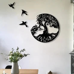 Metal Tree of Life Wall Art Decor, Large Tree of Life and Birds of Peace Wall Plaque Decorative Garden Art Hanging Sculpture