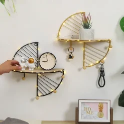 Metal Wall Art Decoration Shelf Hallway Wall Hanging Shelves for Living Room Artcrafts Features Display Rack Flower Pot Holder Tray Without Light