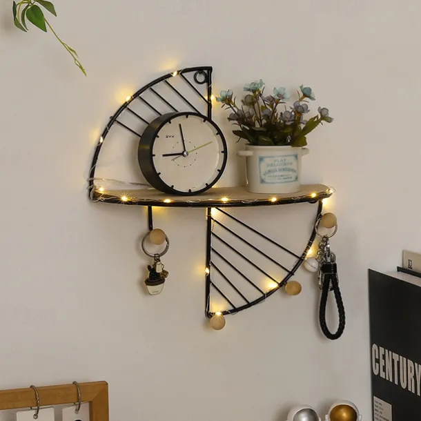 Metal Wall Art Decoration Shelf Hallway Wall Hanging Shelves for Living Room Artcrafts Features Display Rack Flower Pot Holder Tray Without Light