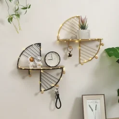Metal Wall Art Decoration Shelf Hallway Wall Hanging Shelves for Living Room Artcrafts Features Display Rack Flower Pot Holder Tray Without Light