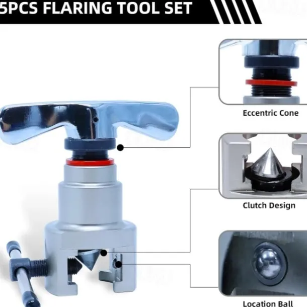Metric Inch Orbital Flaring Tool Air Conditioning Flaring Tool for R407c/R410a with Pipe Cutter, 5-19MM, 3/16"-3/4"