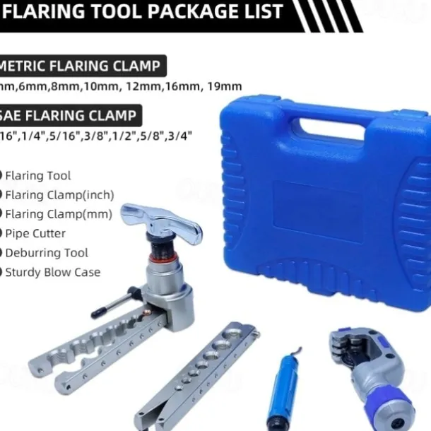 Metric Inch Orbital Flaring Tool Air Conditioning Flaring Tool for R407c/R410a with Pipe Cutter, 5-19MM, 3/16"-3/4"