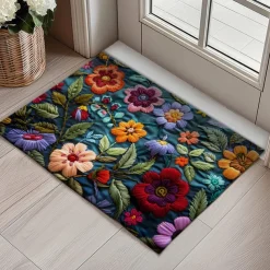 Mexico Folk Art Flowers Doormat Non-Slip Oil Proof Rug Indoor Outdoor Mat Bedroom Decor Bathroom Mat Entrance Rug Door Mat