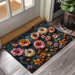 Mexico Folk Art Flowers Doormat Non-Slip Oil Proof Rug Indoor Outdoor Mat Bedroom Decor Bathroom Mat Entrance Rug Door Mat