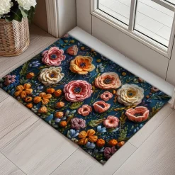Mexico Folk Art Flowers Doormat Non-Slip Oil Proof Rug Indoor Outdoor Mat Bedroom Decor Bathroom Mat Entrance Rug Door Mat
