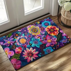 Mexico Folk Art Flowers Doormat Non-Slip Oil Proof Rug Indoor Outdoor Mat Bedroom Decor Bathroom Mat Entrance Rug Door Mat