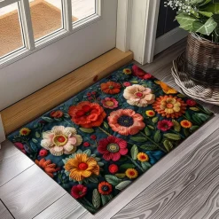 Mexico Folk Art Flowers Doormat Non-Slip Oil Proof Rug Indoor Outdoor Mat Bedroom Decor Bathroom Mat Entrance Rug Door Mat