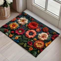 Mexico Folk Art Flowers Doormat Non-Slip Oil Proof Rug Indoor Outdoor Mat Bedroom Decor Bathroom Mat Entrance Rug Door Mat