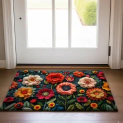 Mexico Folk Art Flowers Doormat Non-Slip Oil Proof Rug Indoor Outdoor Mat Bedroom Decor Bathroom Mat Entrance Rug Door Mat