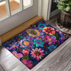 Mexico Folk Art Flowers Doormat Non-Slip Oil Proof Rug Indoor Outdoor Mat Bedroom Decor Bathroom Mat Entrance Rug Door Mat