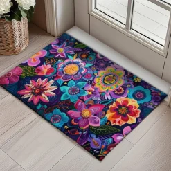 Mexico Folk Art Flowers Doormat Non-Slip Oil Proof Rug Indoor Outdoor Mat Bedroom Decor Bathroom Mat Entrance Rug Door Mat