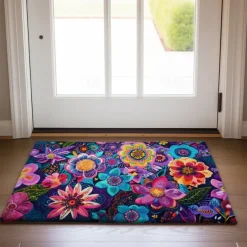 Mexico Folk Art Flowers Doormat Non-Slip Oil Proof Rug Indoor Outdoor Mat Bedroom Decor Bathroom Mat Entrance Rug Door Mat