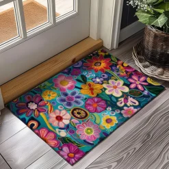 Mexico Folk Art Flowers Doormat Non-Slip Oil Proof Rug Indoor Outdoor Mat Bedroom Decor Bathroom Mat Entrance Rug Door Mat
