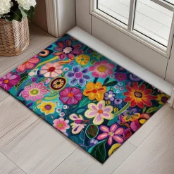Mexico Folk Art Flowers Doormat Non-Slip Oil Proof Rug Indoor Outdoor Mat Bedroom Decor Bathroom Mat Entrance Rug Door Mat