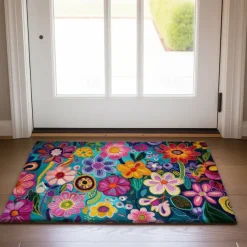 Mexico Folk Art Flowers Doormat Non-Slip Oil Proof Rug Indoor Outdoor Mat Bedroom Decor Bathroom Mat Entrance Rug Door Mat