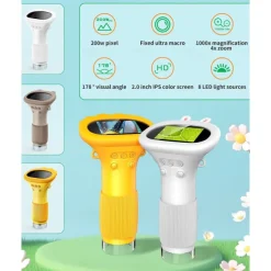 Microscope for Kids, Educational Science Kit Toys Portable Handheld Magnifying Glass, Macro Fixed Focus Digital Kid Microscopes Up to 1000x Magnification,4X Zoom, Interactive Learning