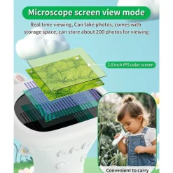 Microscope for Kids, Educational Science Kit Toys Portable Handheld Magnifying Glass, Macro Fixed Focus Digital Kid Microscopes Up to 1000x Magnification,4X Zoom, Interactive Learning