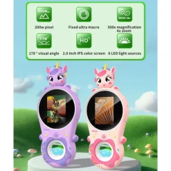 Microscope for Kids, Educational Science Kit Toys Portable Handheld Magnifying Glass, Macro Fixed Focus Digital Kid Microscopes Up to 500x Magnification,4X Zoom, Interactive Learning