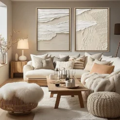 Mid Century Abstract White Neutral Decor White Plaster Wall Art New*Minimal Scandinavian Medieval 3D Textured Painting Art