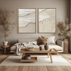 Mid Century Abstract White Neutral Decor White Plaster Wall Art New*Minimal Scandinavian Medieval 3D Textured Painting Art