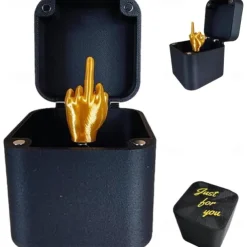 Middle Finger in Box for Adults Prank Gifts, 3D Printed Middle Finger in a Surprise Prank Pop up Gift Box, Annoying Gift Box with a Middle Finger Black Ring Box