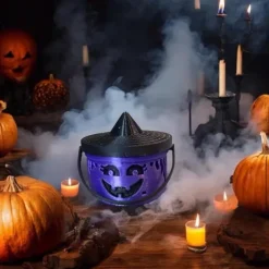 Mini Boo Bucket Halloween Decorations - Retro Plastic Trick-or-Treat Pails with Jack-O'-Lantern Faces, Orange, Purple, Green, Beige - Perfect for Candy, Snacks, and Home Decor, Halloween Decorations S