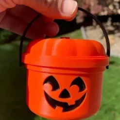 Mini Boo Bucket Halloween Decorations - Retro Plastic Trick-or-Treat Pails with Jack-O'-Lantern Faces, Orange, Purple, Green, Beige - Perfect for Candy, Snacks, and Home Decor, Halloween Decorations S
