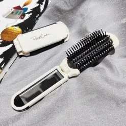 Mini Folding Hair Brush with Mirror - Portable Anti-Static Massage Comb for Travel, Head Massage, and Female Hair Care