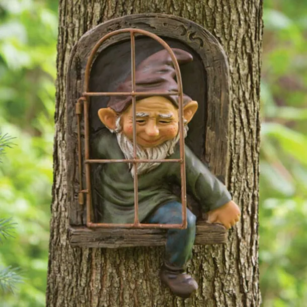 Mini Garden Crafts Decoration Gnome Leave The Window Whimsical Tree Sculpture Garden Decoration Garden Gnome Outdoor Ornament