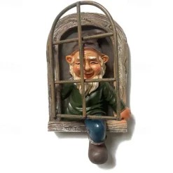Mini Garden Crafts Decoration Gnome Leave The Window Whimsical Tree Sculpture Garden Decoration Garden Gnome Outdoor Ornament