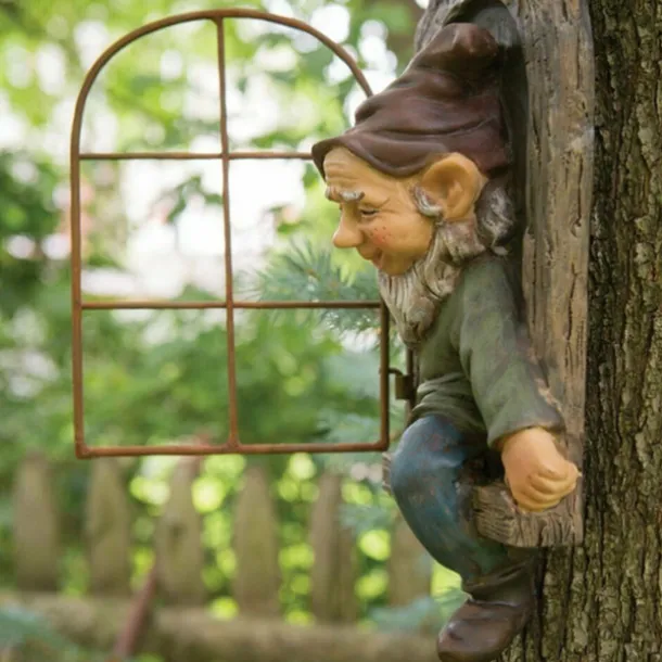 Mini Garden Crafts Decoration Gnome Leave The Window Whimsical Tree Sculpture Garden Decoration Garden Gnome Outdoor Ornament