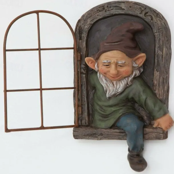 Mini Garden Crafts Decoration Gnome Leave The Window Whimsical Tree Sculpture Garden Decoration Garden Gnome Outdoor Ornament