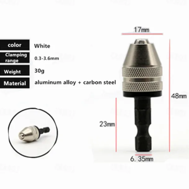 Mini Keyless Drill Chuck 0.3-8mm Self-Tighten Electric Drill Bits Collet Fixture Tools 1/4 Inch Hex Shank Quick Change Converter