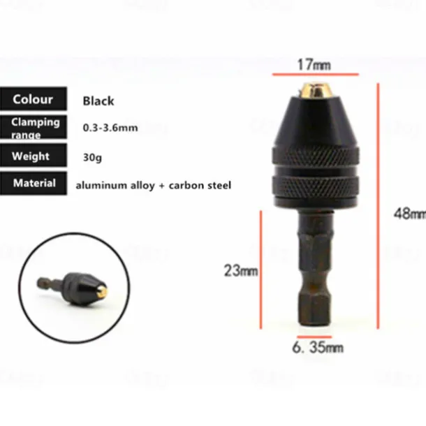 Mini Keyless Drill Chuck 0.3-8mm Self-Tighten Electric Drill Bits Collet Fixture Tools 1/4 Inch Hex Shank Quick Change Converter