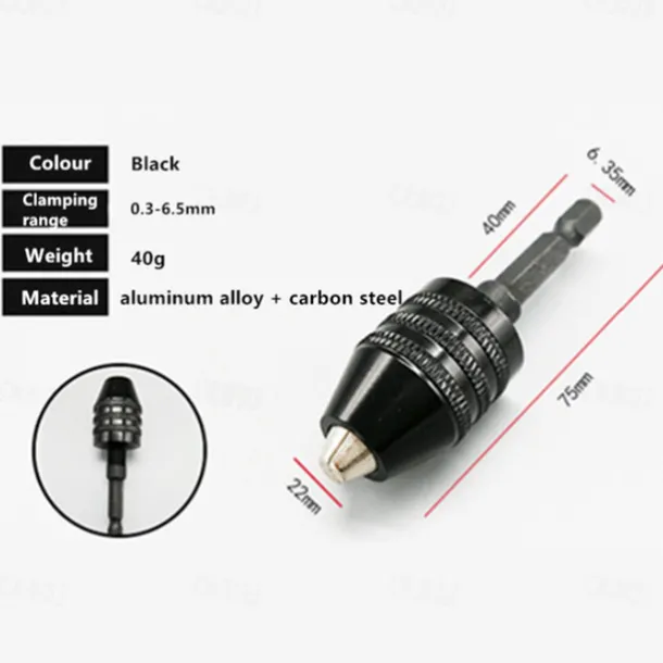 Mini Keyless Drill Chuck 0.3-8mm Self-Tighten Electric Drill Bits Collet Fixture Tools 1/4 Inch Hex Shank Quick Change Converter