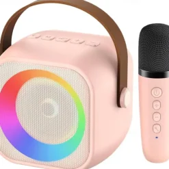 Mini Mic Pro Mini Karaoke Machine for Kids Adults, Portable Bluetooth Speaker with 1/2 Wireless Microphones, Birthday Gifts Toys for Girls