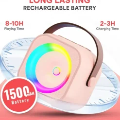 Mini Mic Pro Mini Karaoke Machine for Kids Adults, Portable Bluetooth Speaker with 1/2 Wireless Microphones, Birthday Gifts Toys for Girls