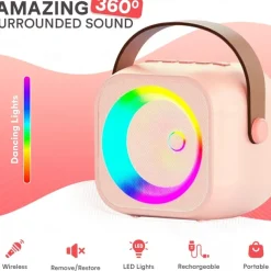 Mini Mic Pro Mini Karaoke Machine for Kids Adults, Portable Bluetooth Speaker with 1/2 Wireless Microphones, Birthday Gifts Toys for Girls